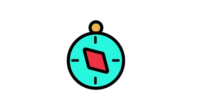 Animated digital compass icon for navigation, direction finding, travel, and adventure geographic orientation concepts.