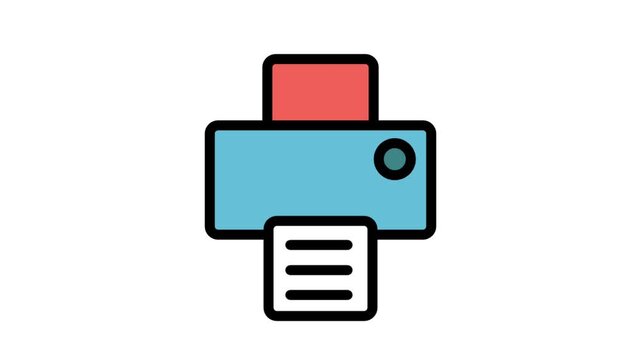 Animated office printer icon for document processing, paperwork, business services, and hardware technology concepts.