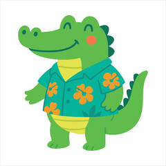 Obraz premium Crocodile in Hawaiian illustration, Cute Summer Clipart, Cute Little Summer Art, summer Beach design