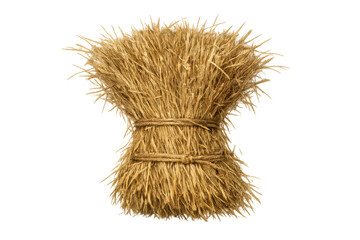 Naklejka premium Sheaf of golden wheat ears tied with twine, representing agriculture, harvest, and traditional farming practices