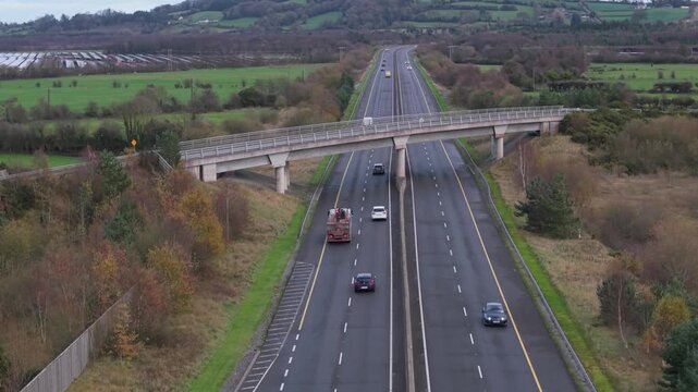 Aerial view of M7 motorway in Tipperary with scenic landscape