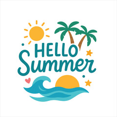 Obraz premium Hello Summer illustration, Cute Summer Clipart, Cute Little Summer Art, summer Beach design