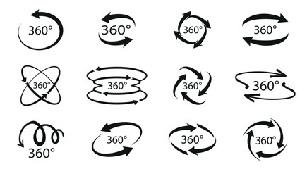 Set of 360-degree rotation arrows. Designed for presentations and workflow.