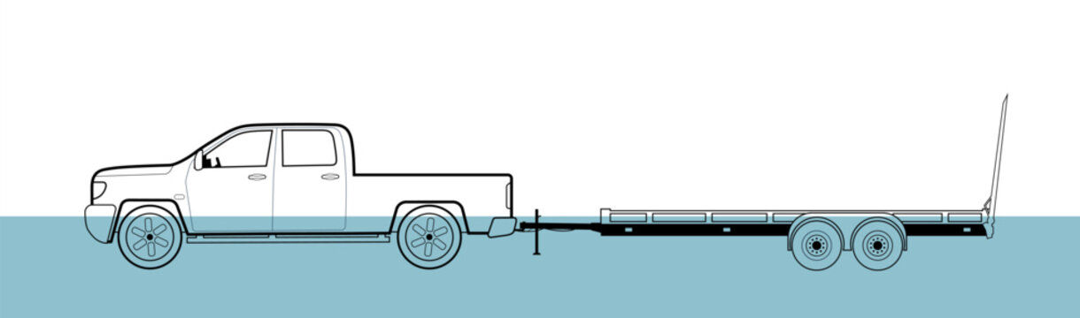 A pickup truck tow 2 axle closed trailer. Vector illustration.