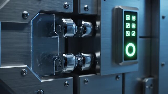 Secure vault door with keycard access and numeric keypad in a high-tech facility