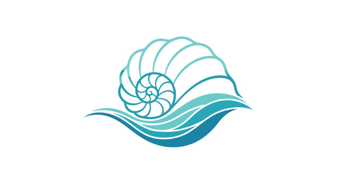 Stylized Nautilus Shell on Ocean Wave Logo Design.