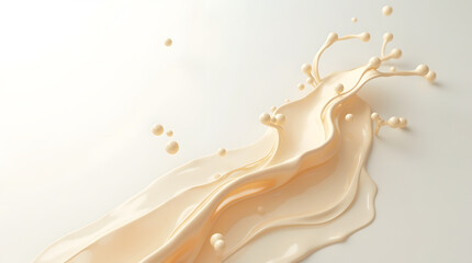 Fototapeta premium An artistic splash of creamy liquid flows gracefully across a light surface, creating a whimsical and dynamic composition.