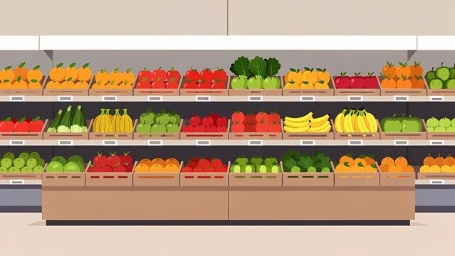 Produce section with assorted fruits and vegetables in a supermarket display