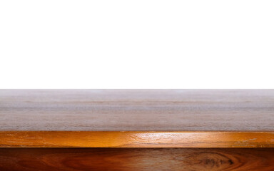 Wooden tabletop with clean white background and large copy space. Ideal for product display, mockup, advertising, banner design, and minimalist presentations