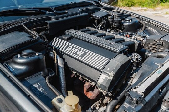 BMW engine bay with components and mechanical parts