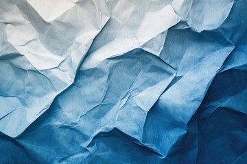 Obraz premium Abstract crumpled blue paper texture with gradient shadows and highlights