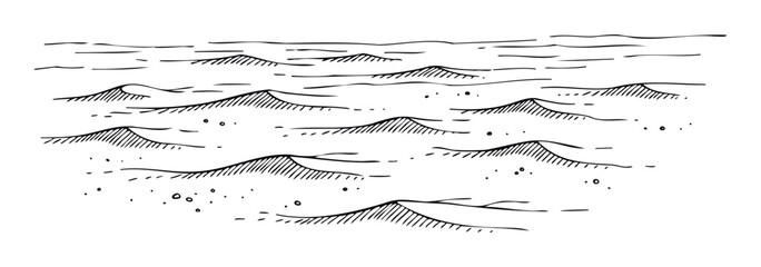 Hand drawn natural abstract waves or rolling sand dunes creating a simple desert landscape view or water surface texture suitable for various graphic projects