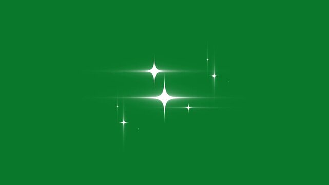 Twinkle stars line glitter sparkles 4k, blinking cartoon stars, vector doodle star shine, retro glow movement, green screen overlay background