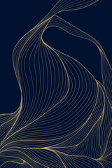 Luxury abstract wave pattern, elegant gold lines on dark background. Premium Japanese vector design, flow curves, geometric elements, wine label, packaging, wedding, posters, wallpaper