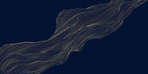 Luxury abstract wave pattern, elegant gold lines on dark background. Premium Japanese vector design, flow curves, geometric elements, wine label, packaging, wedding, posters, wallpaper