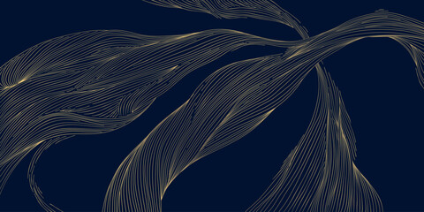 Luxury abstract wave pattern, elegant gold lines on dark background. Premium Japanese vector design, flow curves, geometric elements, wine label, packaging, wedding, posters, wallpaper