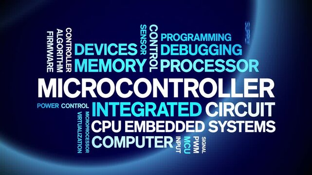 Microcontroller animated word cloud-text design animation tag kinetic typography seamless loop.