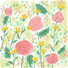 水彩の花柄　壁紙　素材イラスト