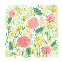 水彩の花柄　壁紙　素材イラスト