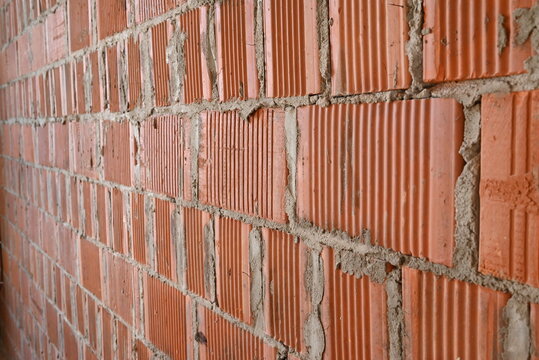 wall made of red ceramic block, brick