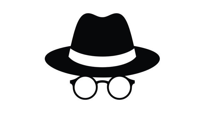 Mysterious fedora hat and glasses icon