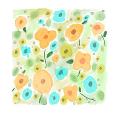 水彩の花柄　壁紙　素材イラスト