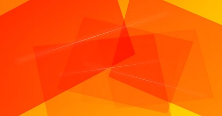 Vibrant orange geometric shapes with dynamic lines and yellow accents