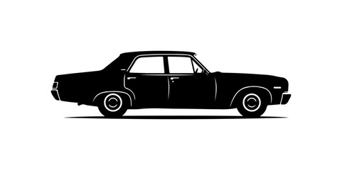 Classic Car Silhouette in Black Vector