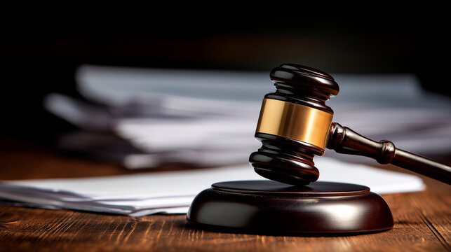 Judge gavel on a desk with legal documents, symbolizing justice, court decisions, and legal authority.