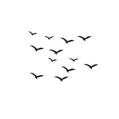 Elegant black silhouettes of birds soaring upwards. Perfect for representing growth, success, spiritual freedom, and environmental conservation themes in professional graphic design. © Abdullah Artworks CO