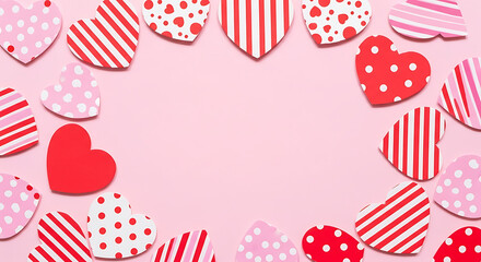 Patterned paper hearts with stripes and polka dots valentine's day background