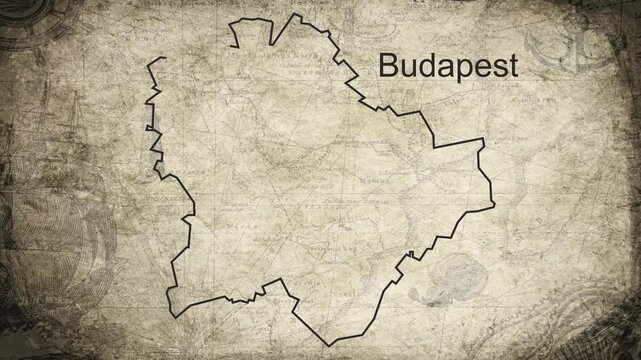 Budapest map drawn on a cartography background sheet of paper