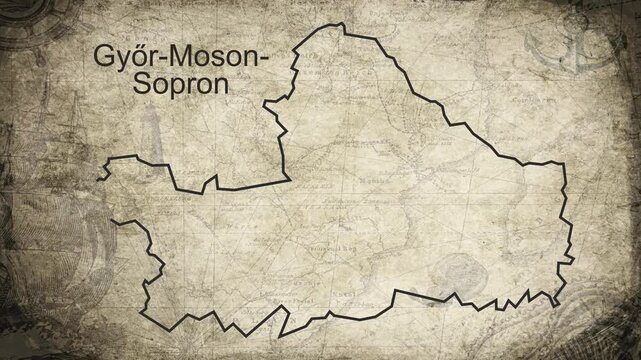 Gyor-Moson-Sopron map drawn on a cartography background sheet of paper