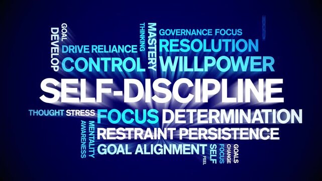 Self-Discipline animated word cloud-text design animation tag kinetic typography seamless loop.