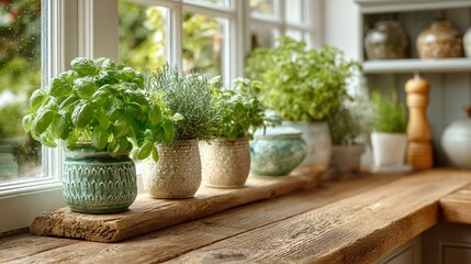 Fototapeta premium Home Cooking Space with Fresh Basil and Light