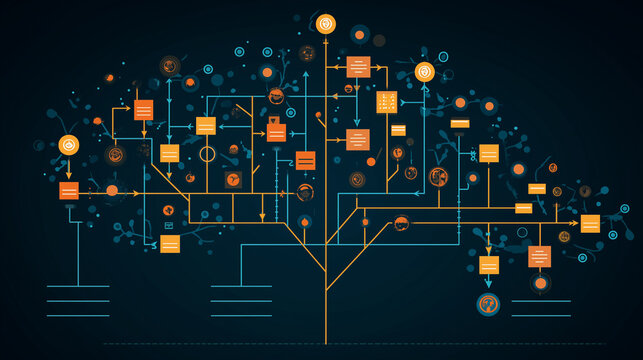 A structured illustration representing decision tree algorithms used in machine learning systems.