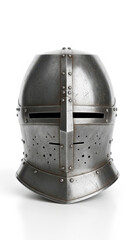Medieval knight helmet with rivets isolated on white background
