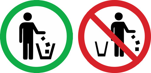 Do Not Litter and Trash Disposal Sign Vector Icons