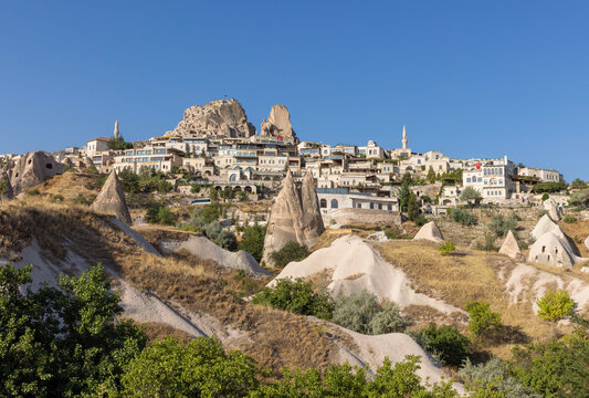 View of Uchisar Castle at Goreme Historical National Park in Cappadocia, Turkey. Amazing landscape. Cappadocia is a popular tourist destination of Turkey.