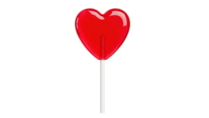 Red heart shaped lollipop on a white stick isolated on transparent background