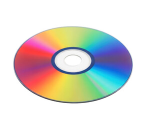 Rainbow colored cd disk with shiny surface isolated on transparent background