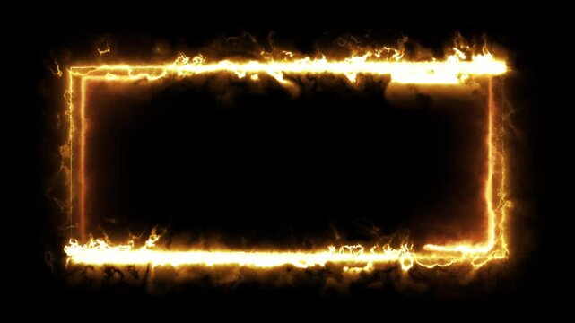 Fiery Rectangular Frame Glowing with Intense Orange Flames and Sparks for Dramatic VFX Overlay