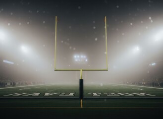 Aerial view of a star-shaped logo on a sports field at night in a large stadium