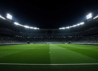 Aerial view of a star-shaped logo on a sports field at night in a large stadium
