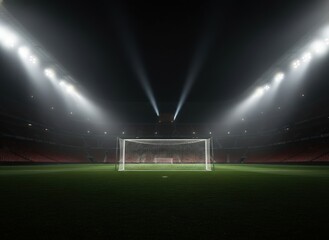 Aerial view of a star-shaped logo on a sports field at night in a large stadium