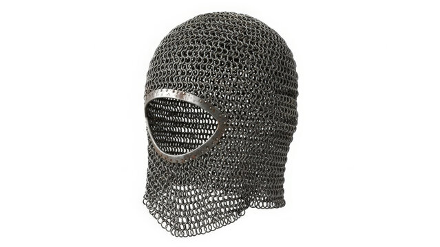 Medieval chain mail balaclava headgear isolated on white background