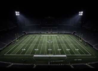 Illuminated American Football Stadium at Night, a Sports Arena Prepared for a Game