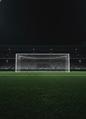Aerial view of a star-shaped logo on a sports field at night in a large stadium