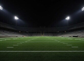 Aerial view of a star-shaped logo on a sports field at night in a large stadium
