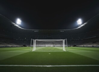 Aerial view of a star-shaped logo on a sports field at night in a large stadium